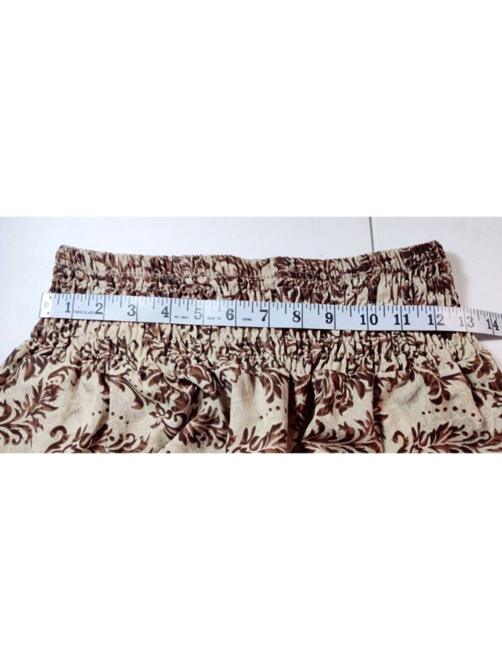 Maxi Boho Tiered Skirt M Shein Beige Brown Damask Print Smocked Elastic Waist - Picture 10 of 12